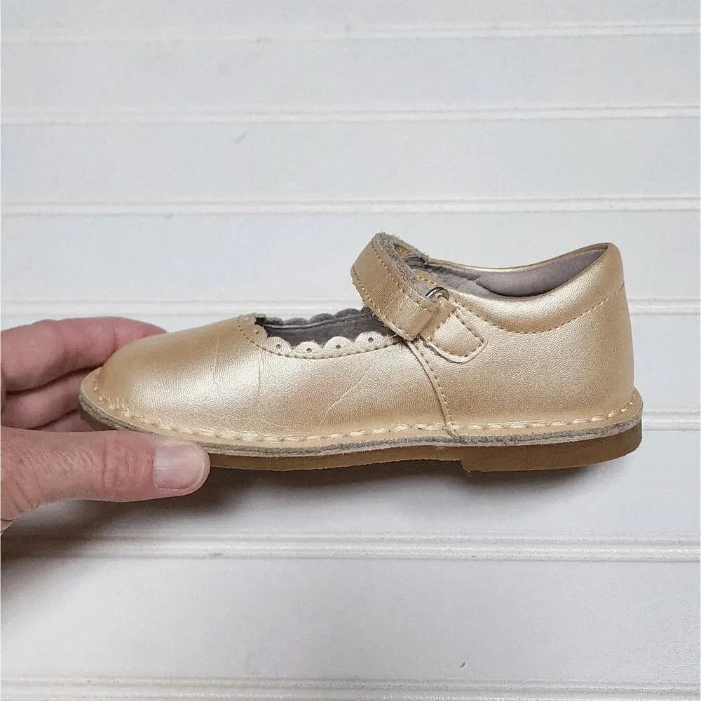 L'Amour Girls Caitlin Metallic Gold Leather Mary Jane Shoes Size 10 Toddler